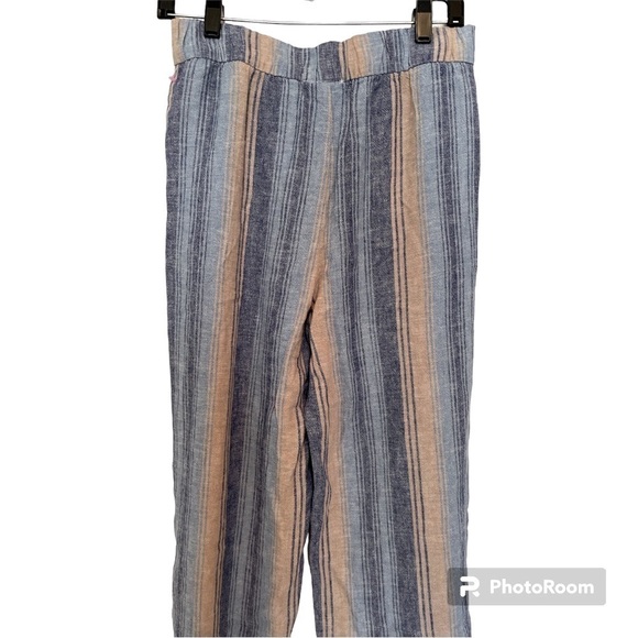 NWOT Dash Blue Stripes Linen Blend Wide Leg Pants W/Pockets Size Medium - Picture 3 of 7